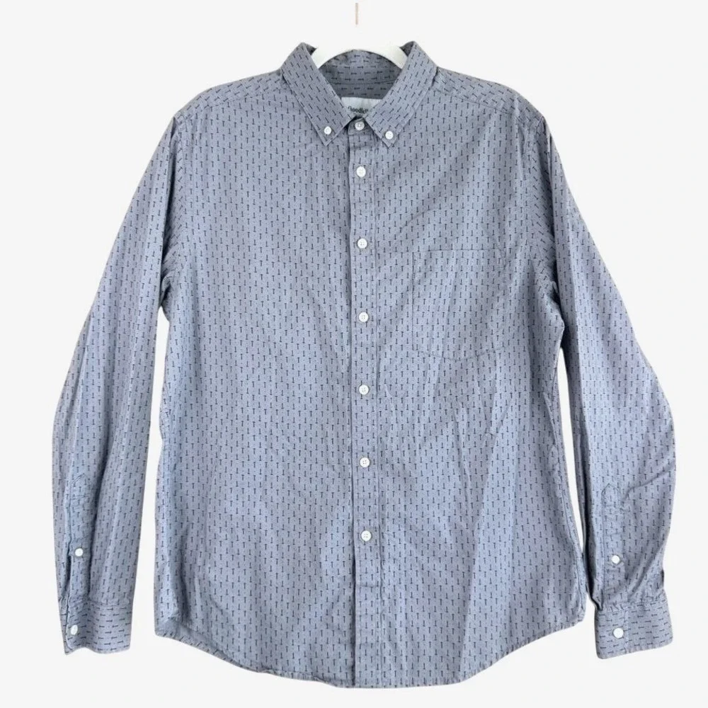 Goodfellow & Co Mens Slim Fit Button Up Shirt Size L Gray Hammers All Over Print